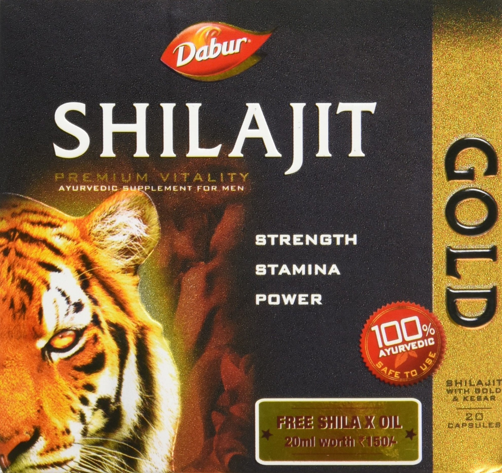 Dabur Shilajit Gold Gold & Kesar 2X 20 Capsules Free Shila X Oil 20ml INDIAN