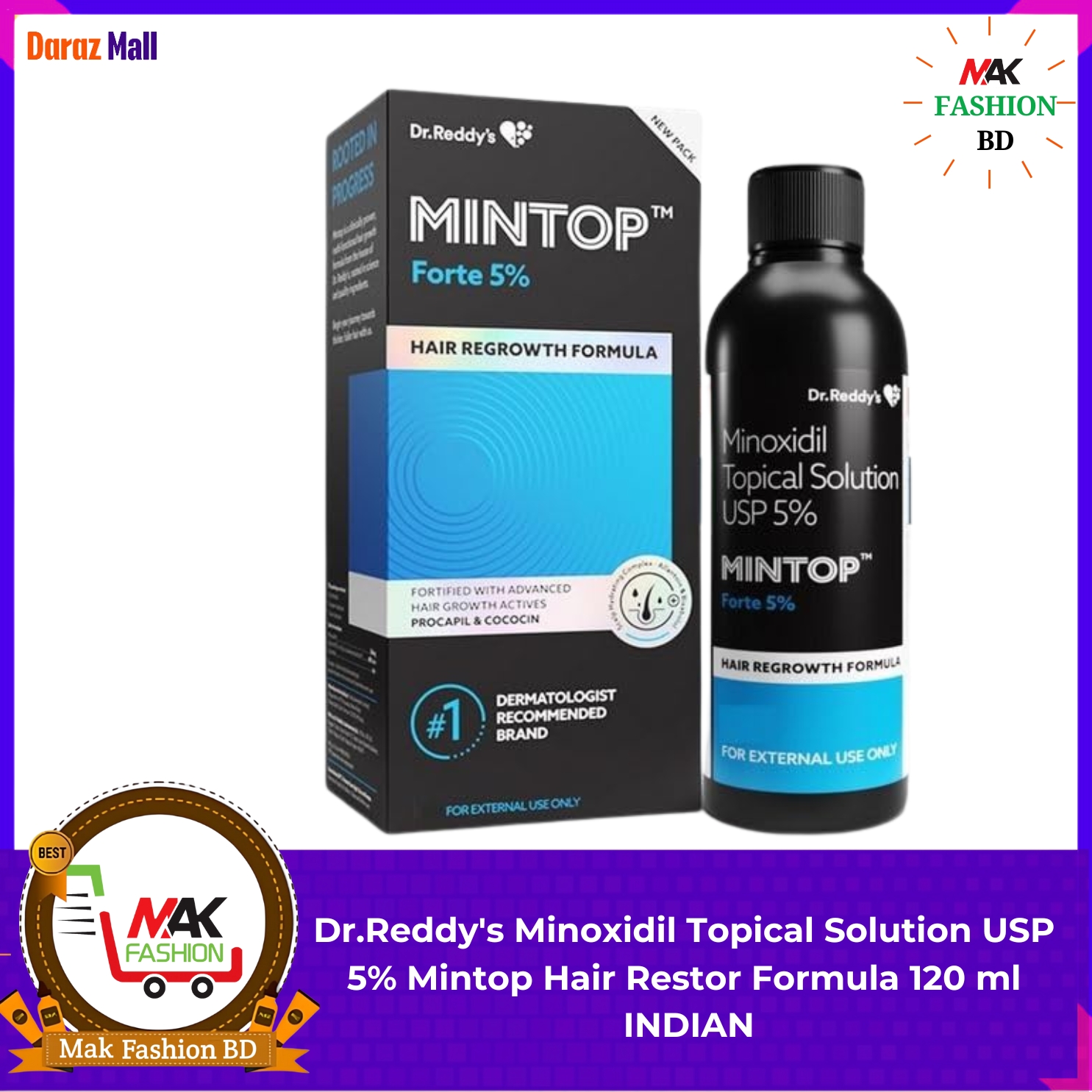 Mintop USP 5% Dr Reddy's Minoxidil Topical Solution Hair Restor Formula 120ml INDIAN 206151261