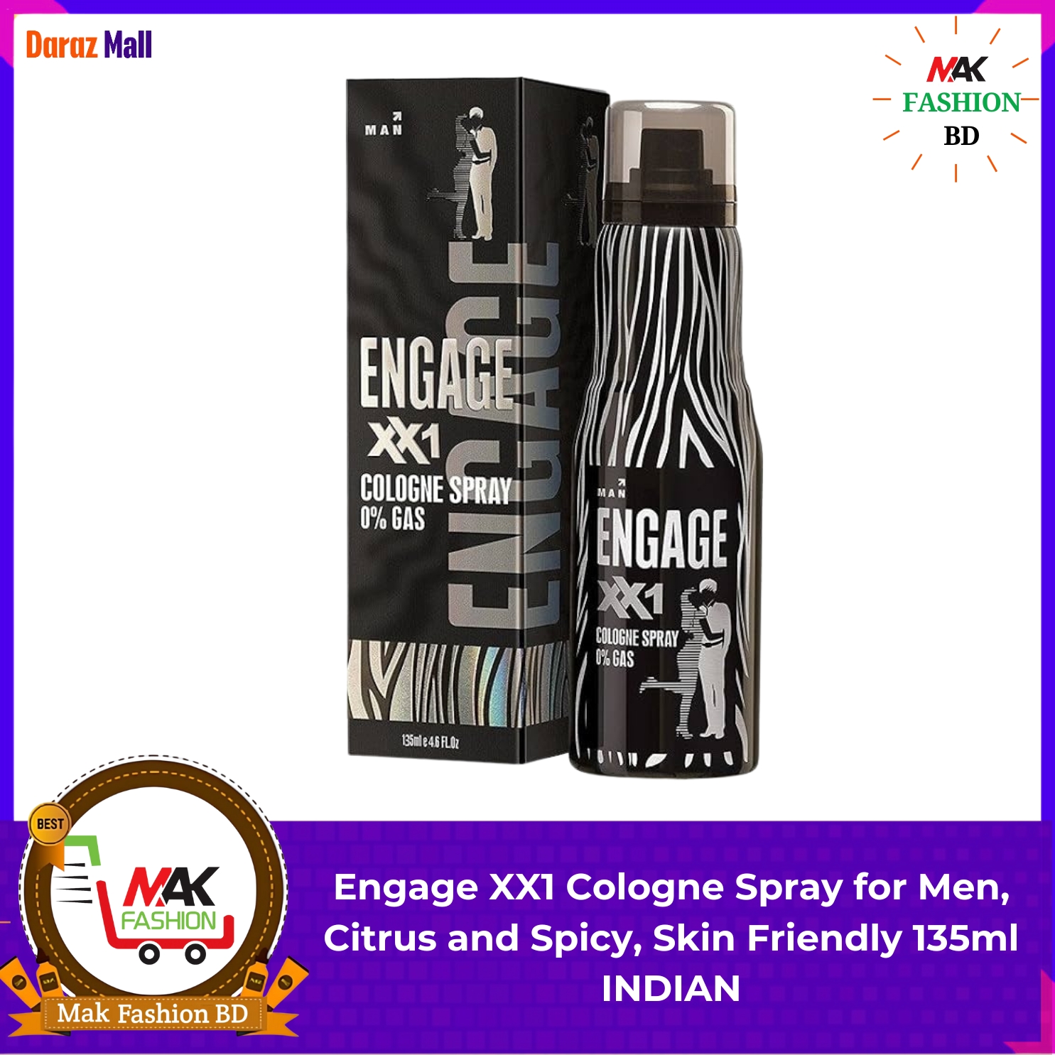 Engage XX1 Cologne Spray for Men, Citrus and Spicy, Skin Friendly 135ml INDIAN -223274454