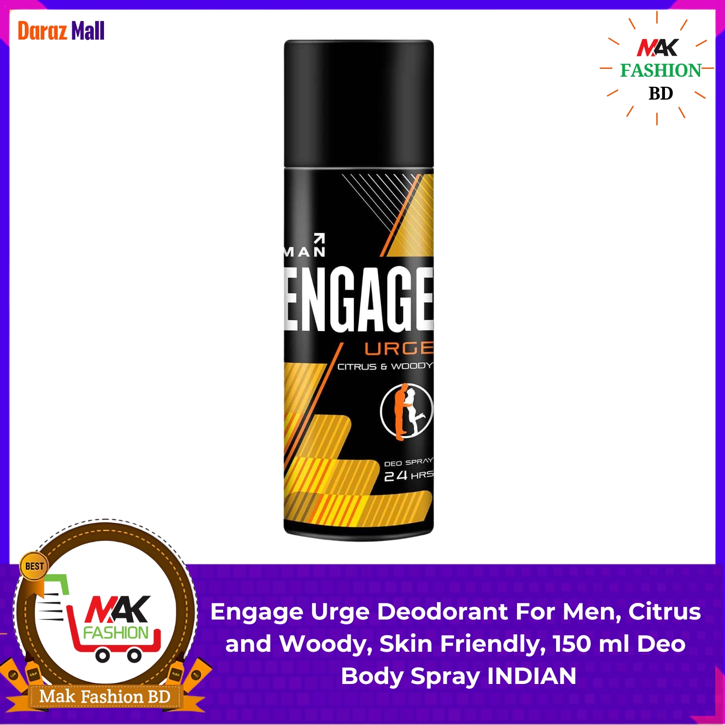 Engage Urge Deodorant For Men, Citrus and Woody, Skin Friendly, 150 ml Deo Body Spray  INDIAN- 255731038