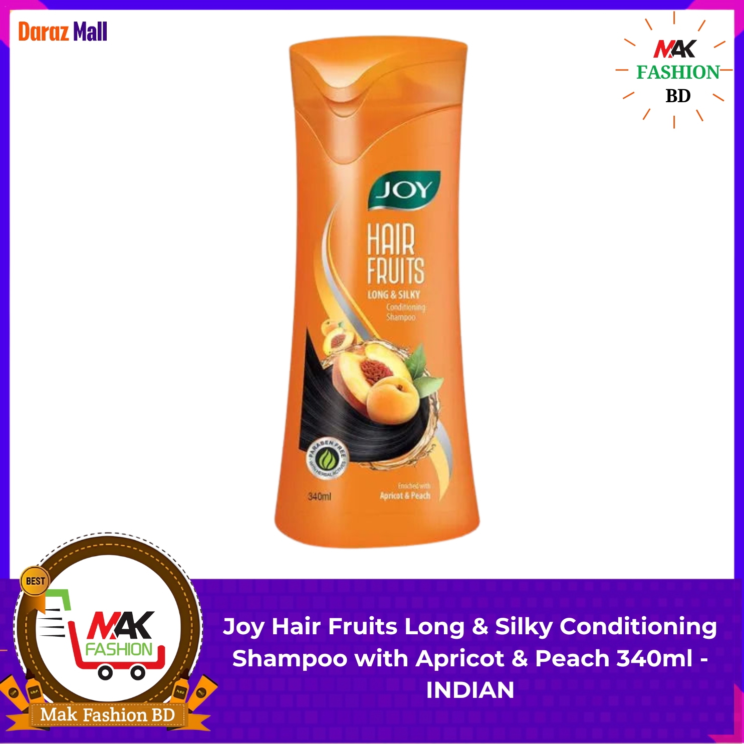 Joy Hair Fruits Long & Silky Conditioning Shampoo with Apricot & Peach 340ml INDIAN 276884617