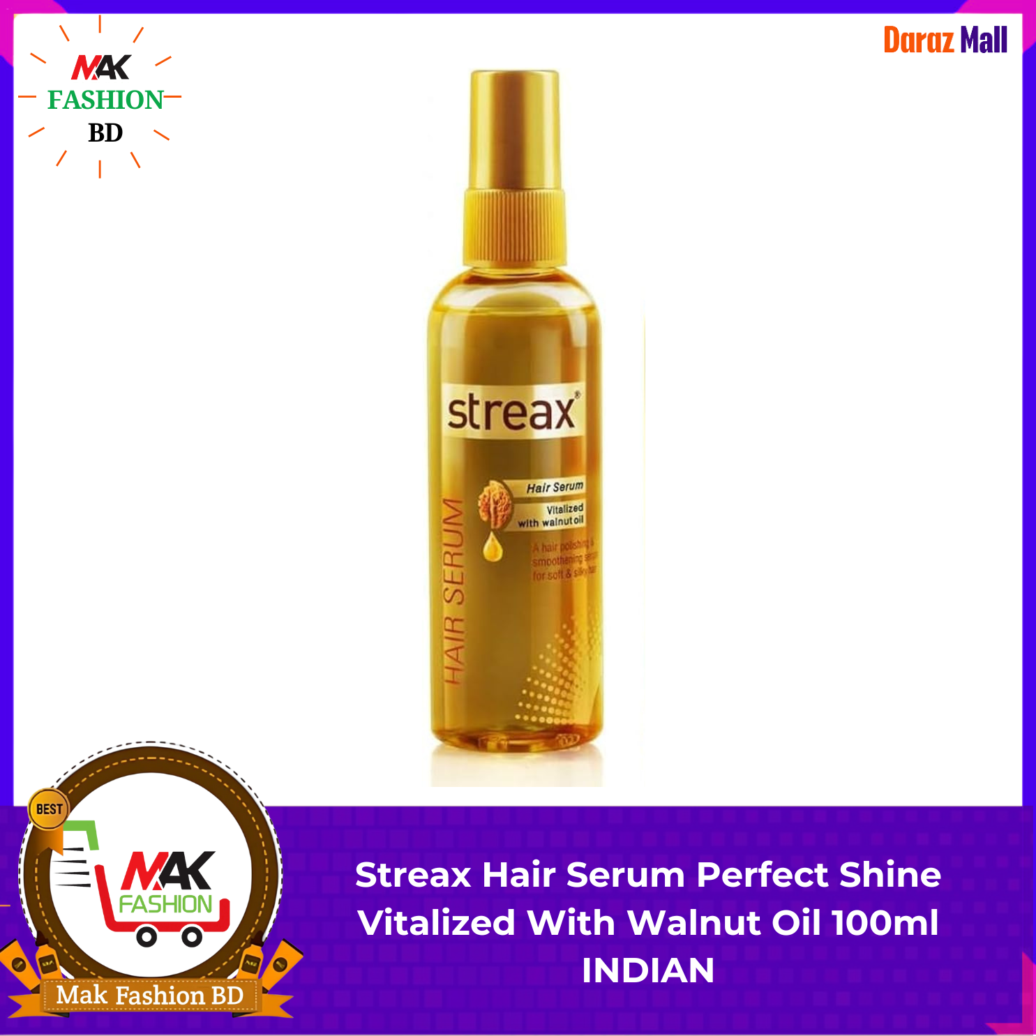 Streax Hair Serum Perfect Shine Vitalized With Walnut Oil 100ml INDIAN 321801400