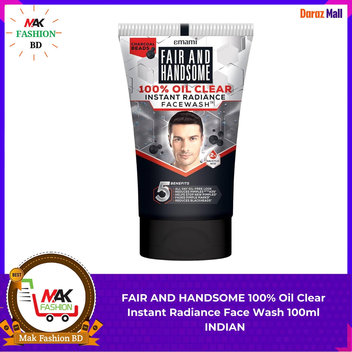 Emami Fair And Handsome 100% Oil Clear Instant Radiance Face Wash 100ml INDIAN 322905313