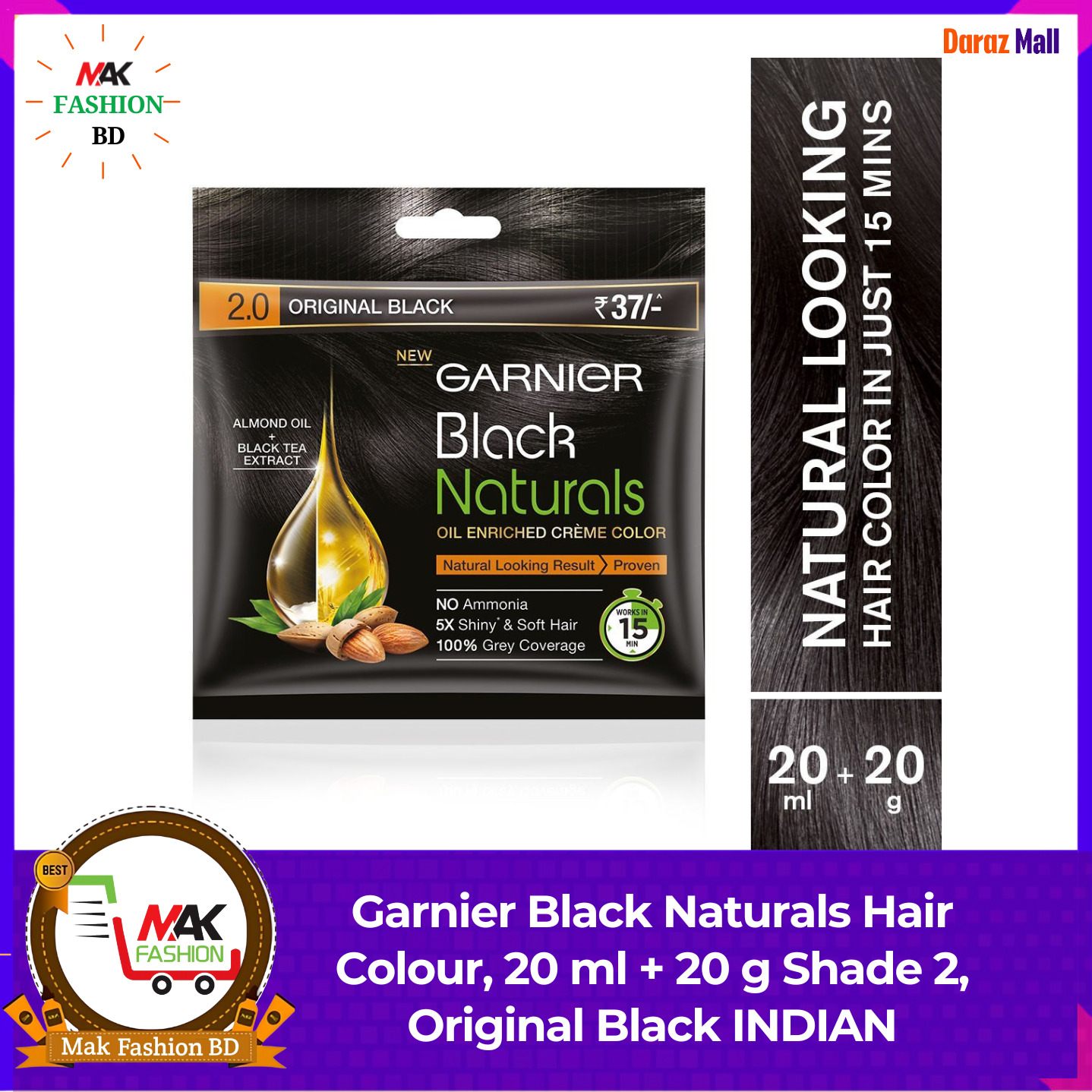 Garnier Black Naturals Hair Colour Shade 2 Original Black 40g INDIAN  321114417