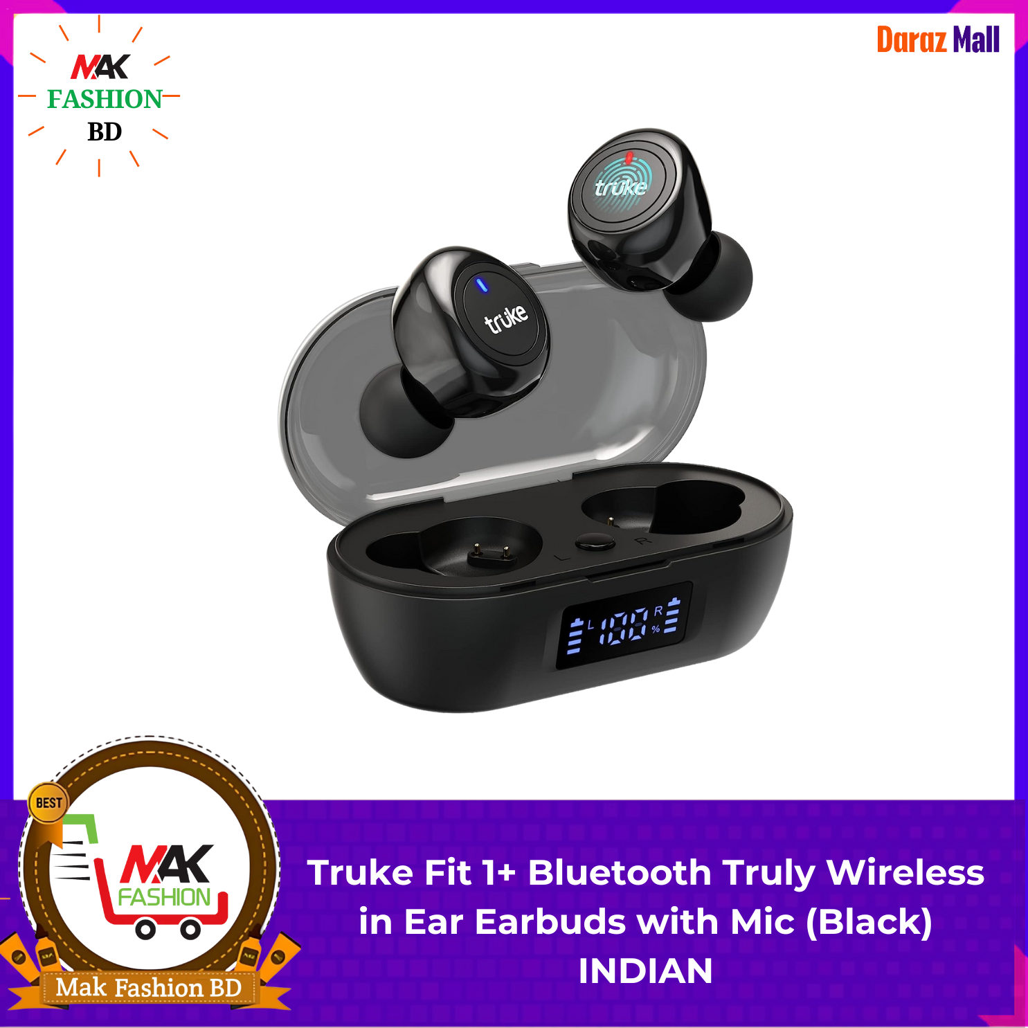 Truke Fit 1+ Bluetooth Truly Wireless in Ear Earbuds with Mic Black INDIAN 323722790