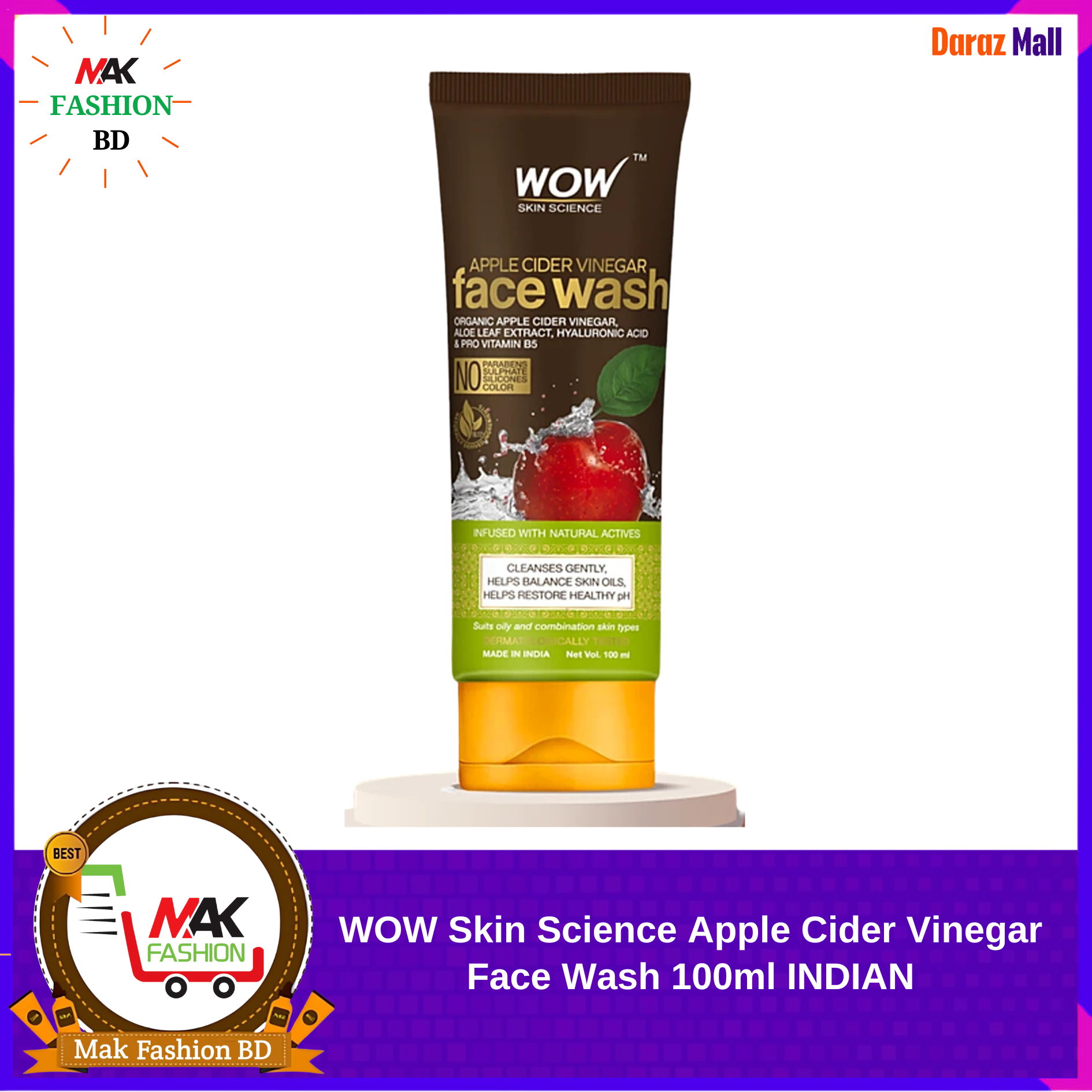 Wow Skin Science Apple Cider Vinegar Face Wash 100ml INDIAN 327698142