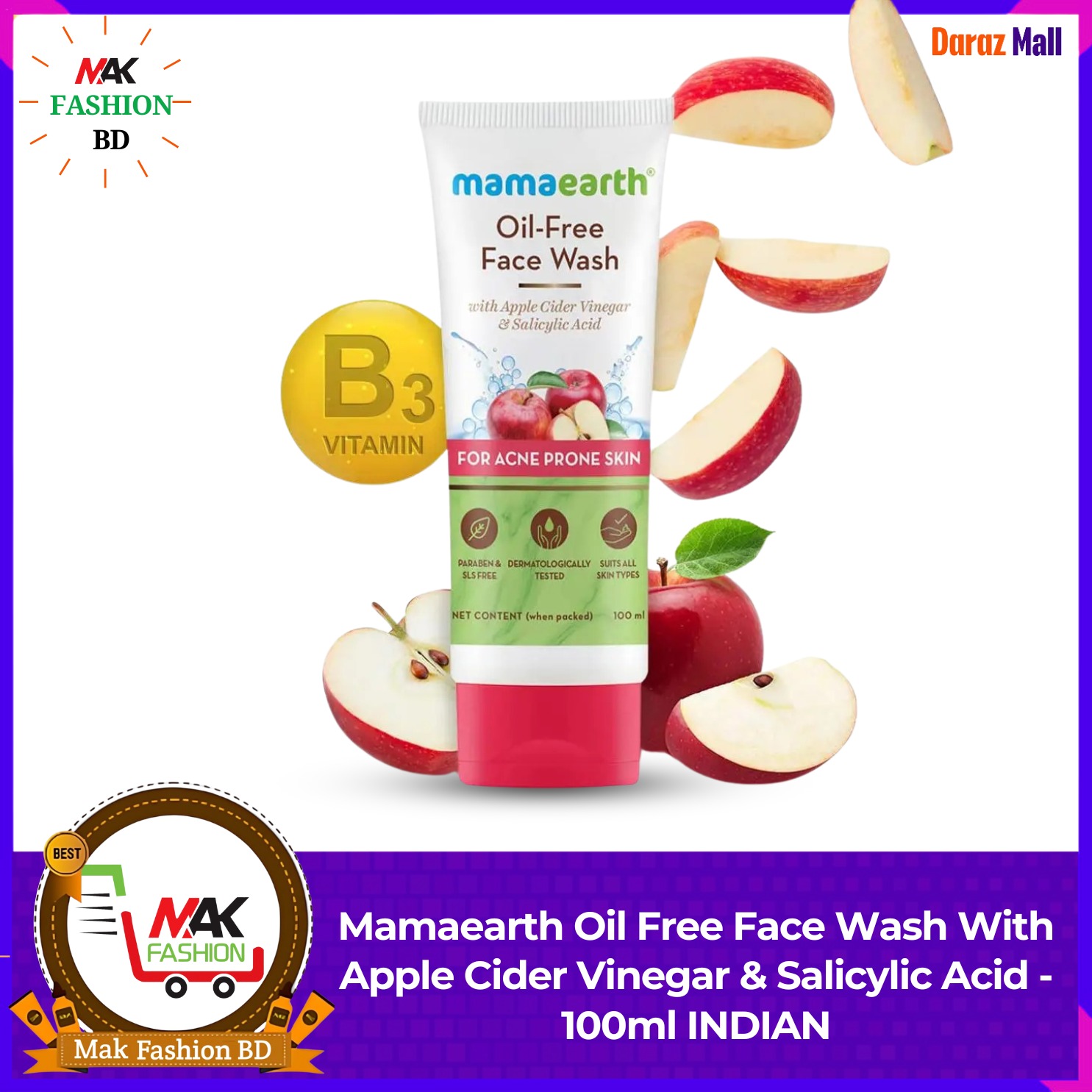 Mamaearth Oil Free Face Wash With Apple Cider Vinegar & Salicylic Acid 100ml INDIAN  362649260