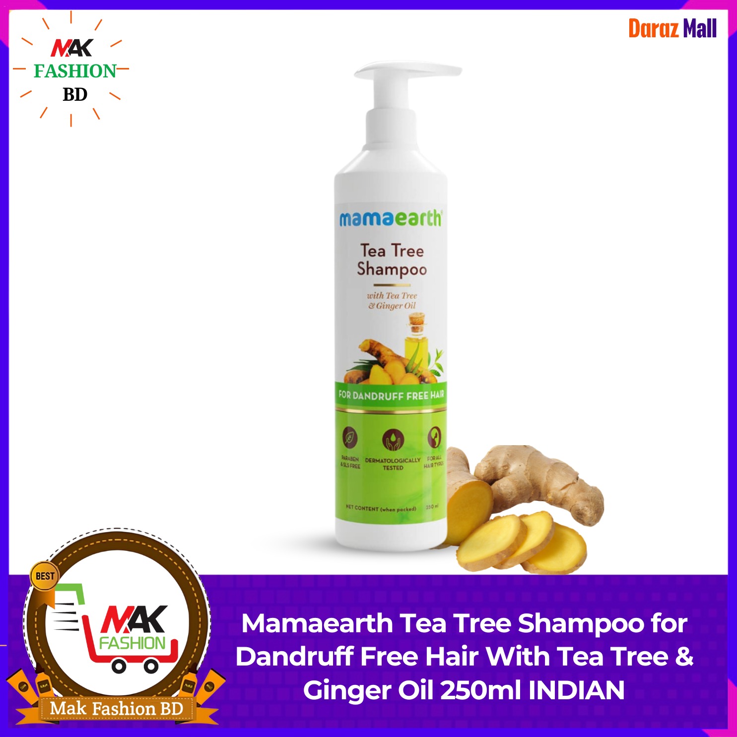 Mamaearth Tea Tree Shampoo for Dandruff Free Hair With Tea Tree & Ginger Oil 250ml INDIAN  362980698