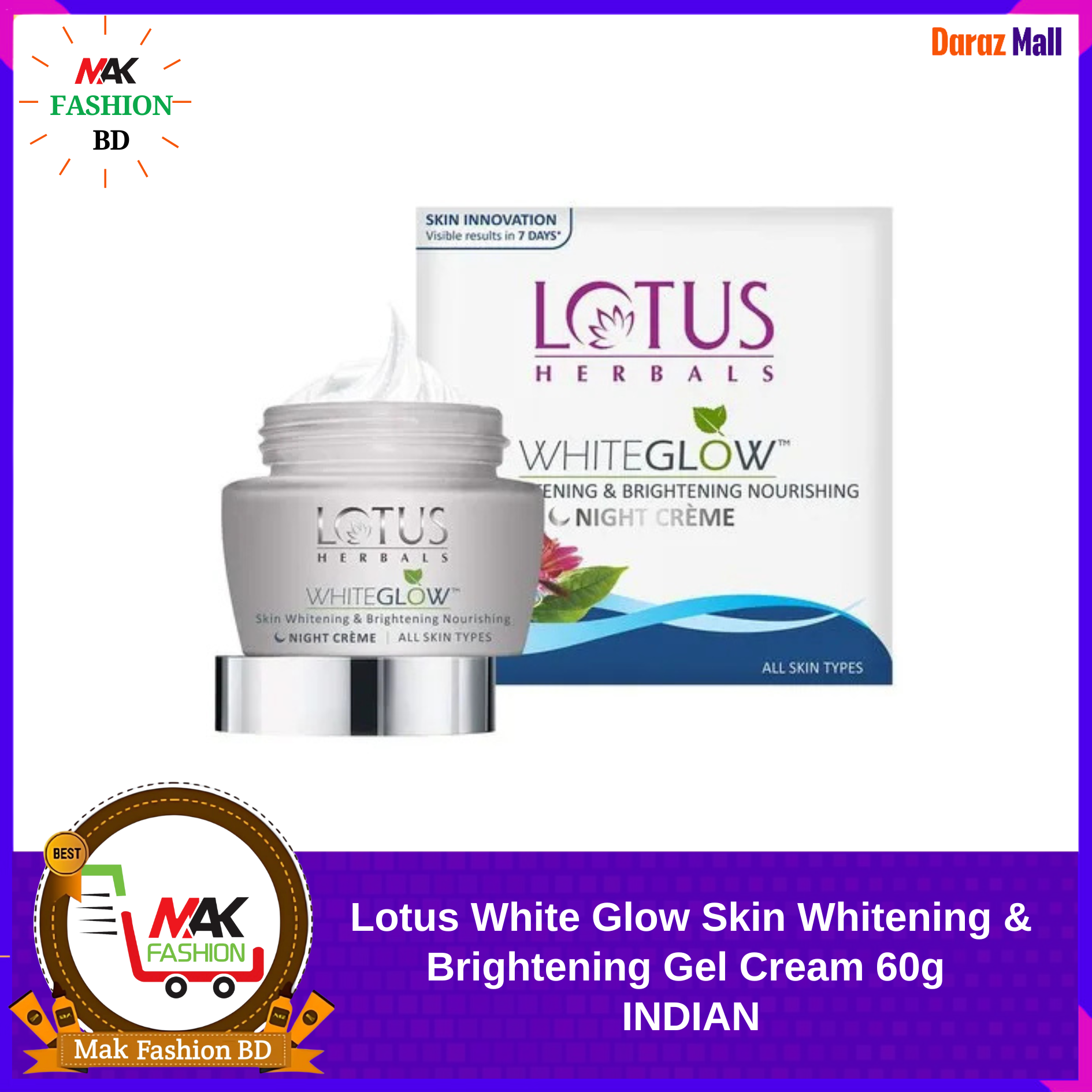 Lotus White Glow Skin Whitening & Brightening Gel Cream 60g INDIAN  332366031