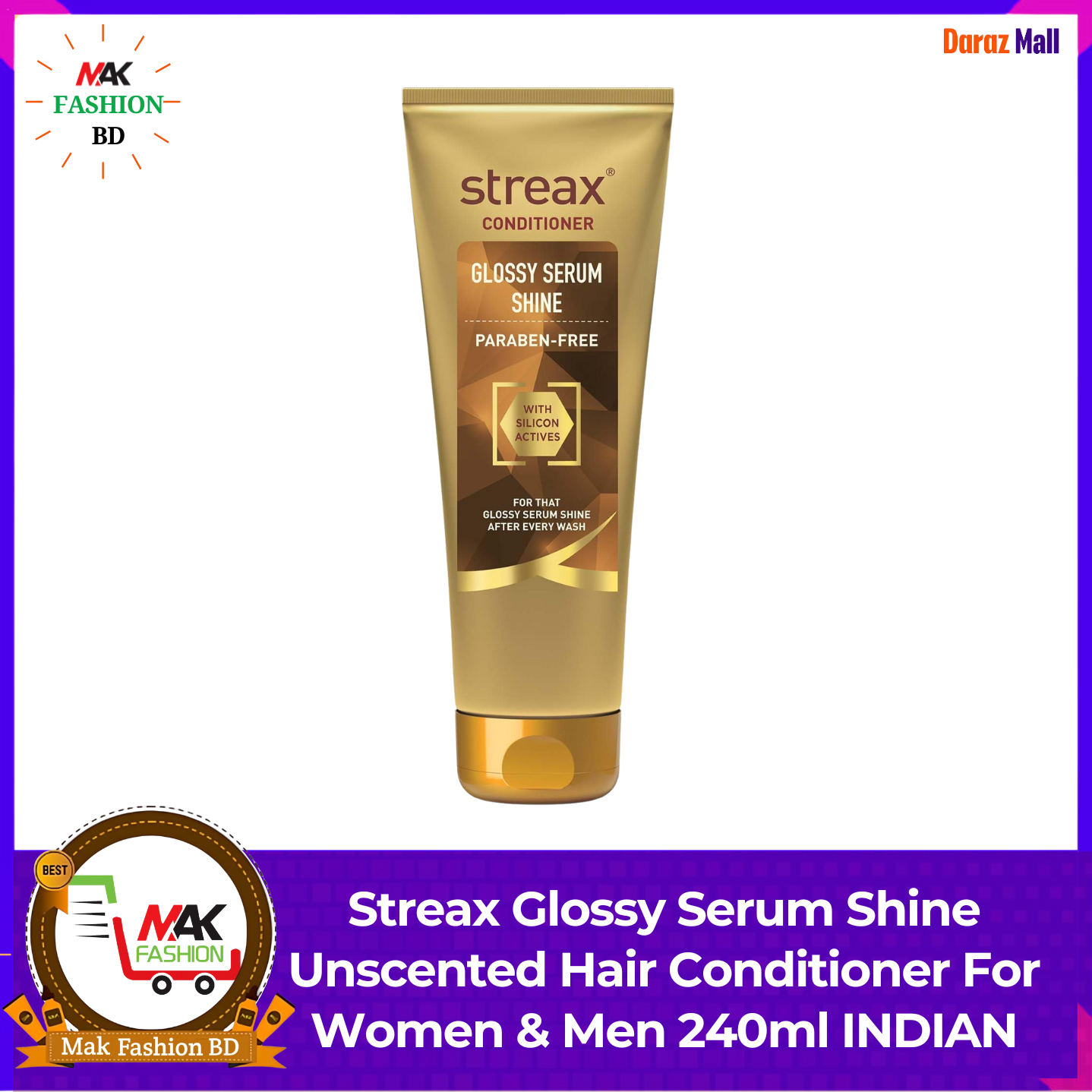 Streax Glossy Serum Shine Unscented Hair Conditioner For Women & Men 240ml INDIAN  408510773