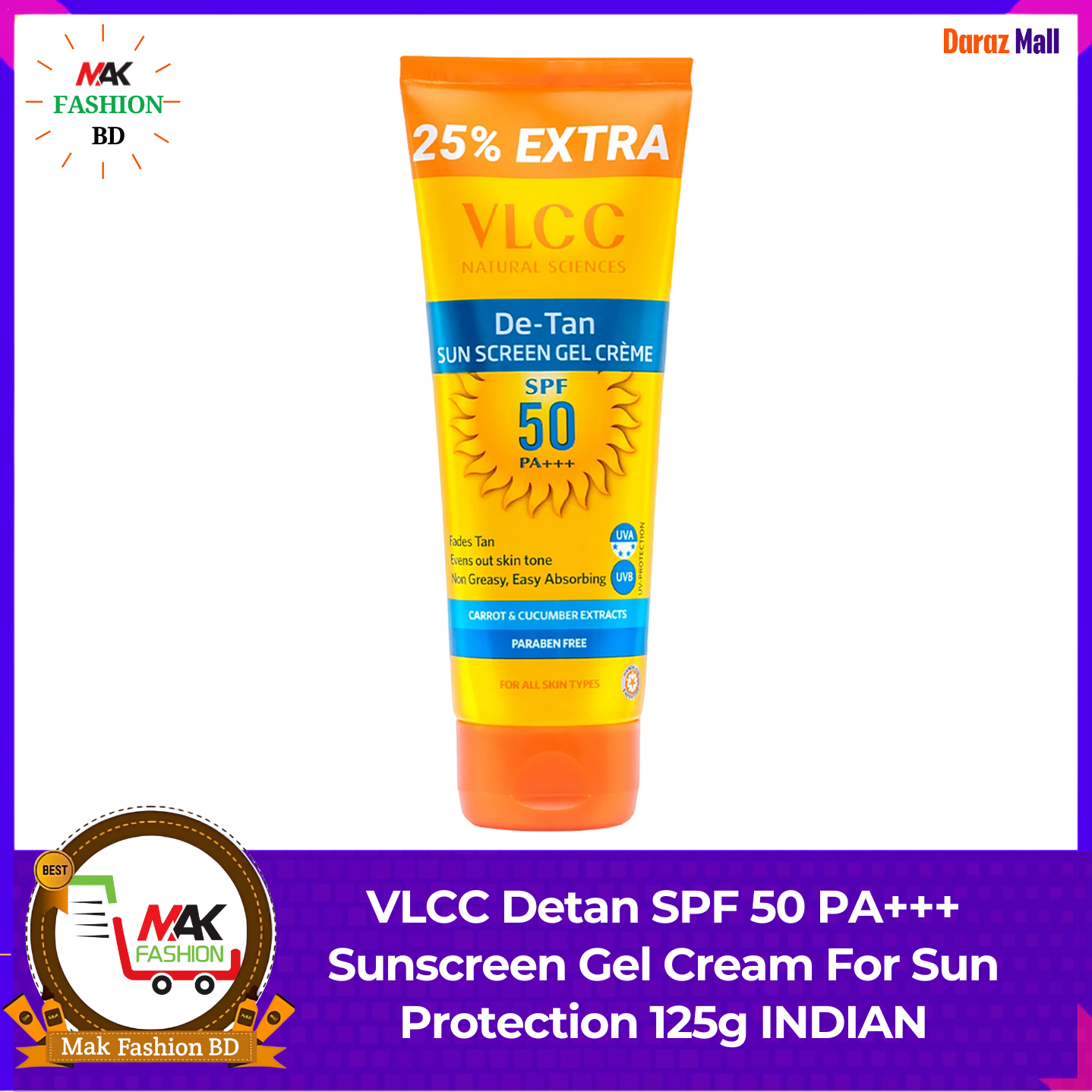 VLCC Detan SPF 50 PA+++ Sunscreen Gel Cream For Sun Protection 125g INDIAN 366223561