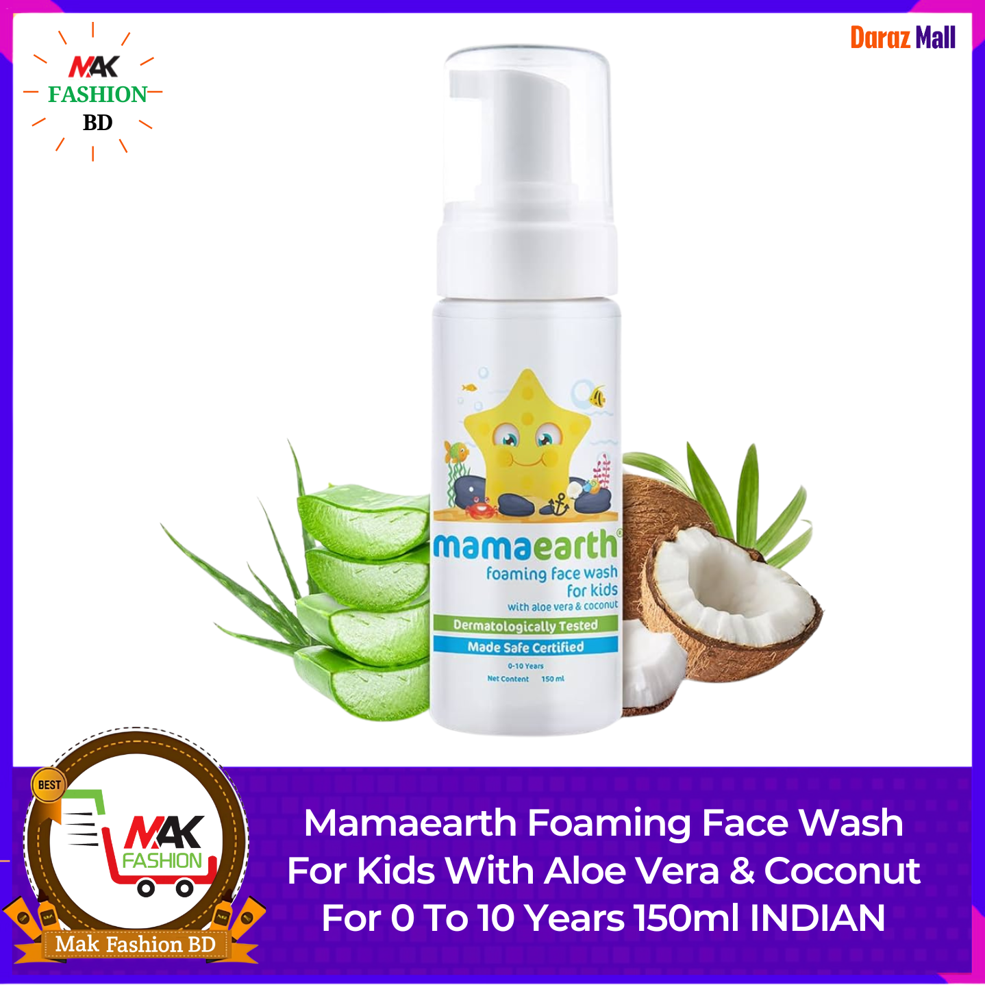 Mamaearth Foaming Face Wash For Kids With Aloe Vera & Coconut For 0 To 10 Years 150ml INDIAN 362779942