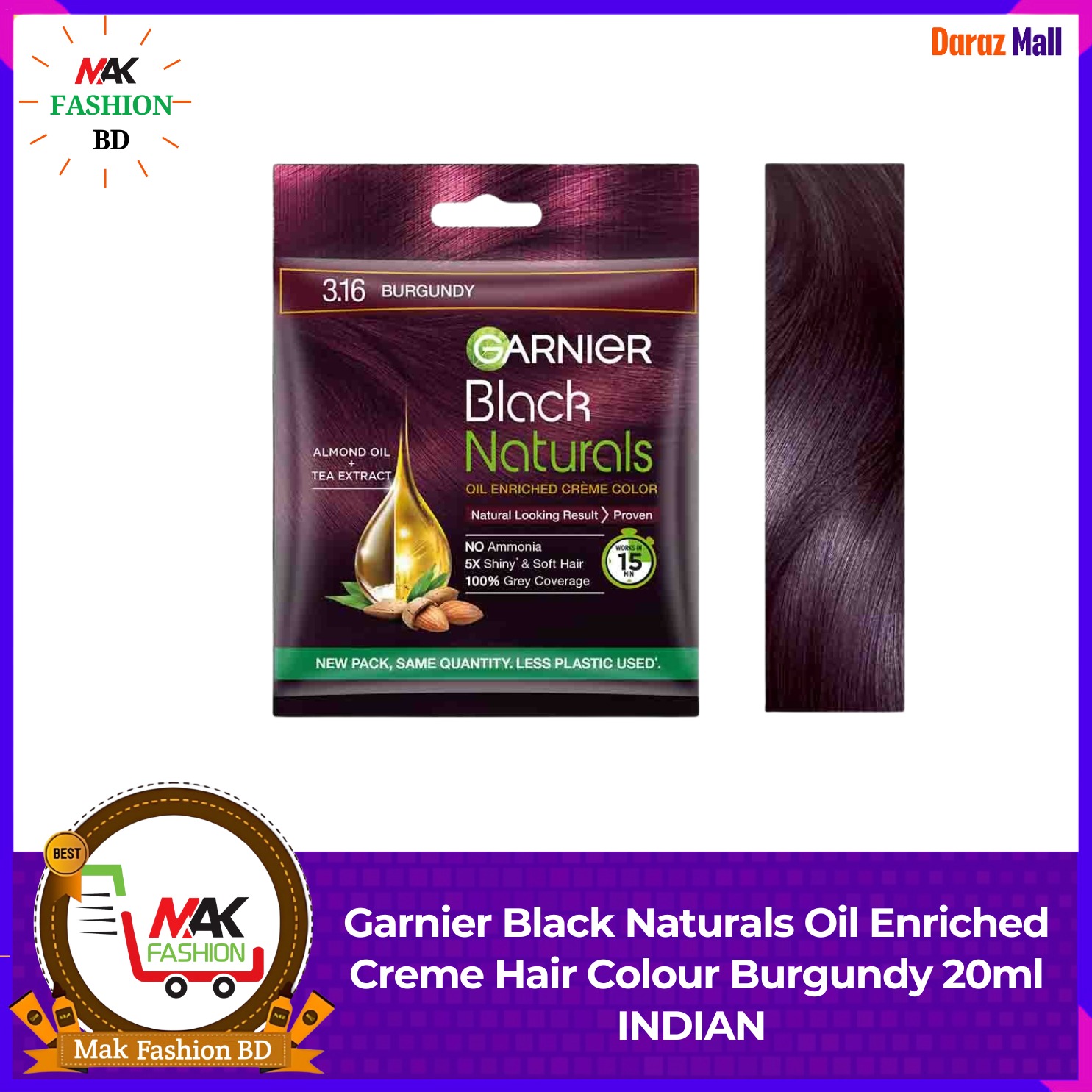 Garnier Black Naturals Oil Enriched Creme Hair Colour Burgundy 20ml INDIAN  321117353
