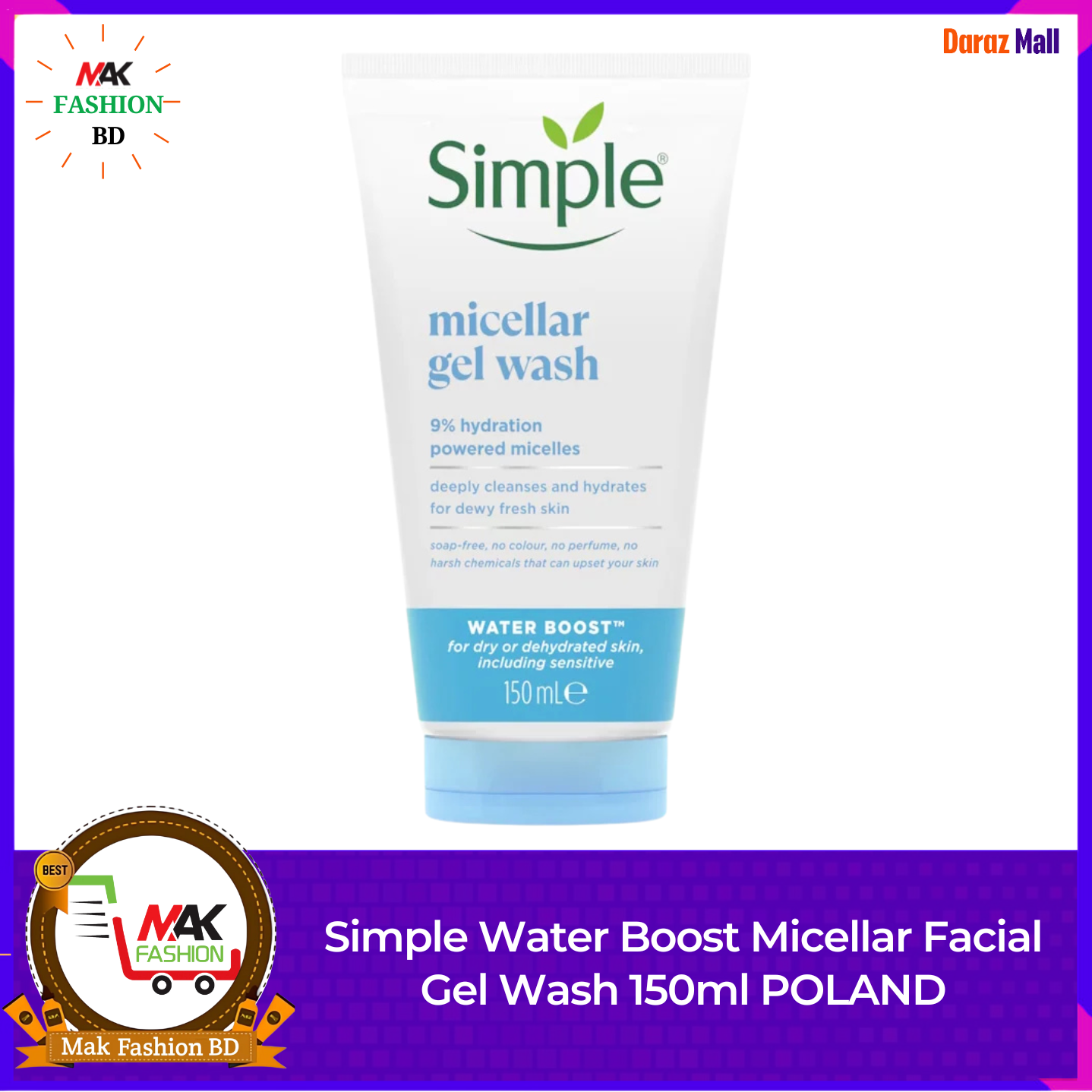 Simple Water Boost Micellar Facial Gel Wash 150ml POLAND 183832922