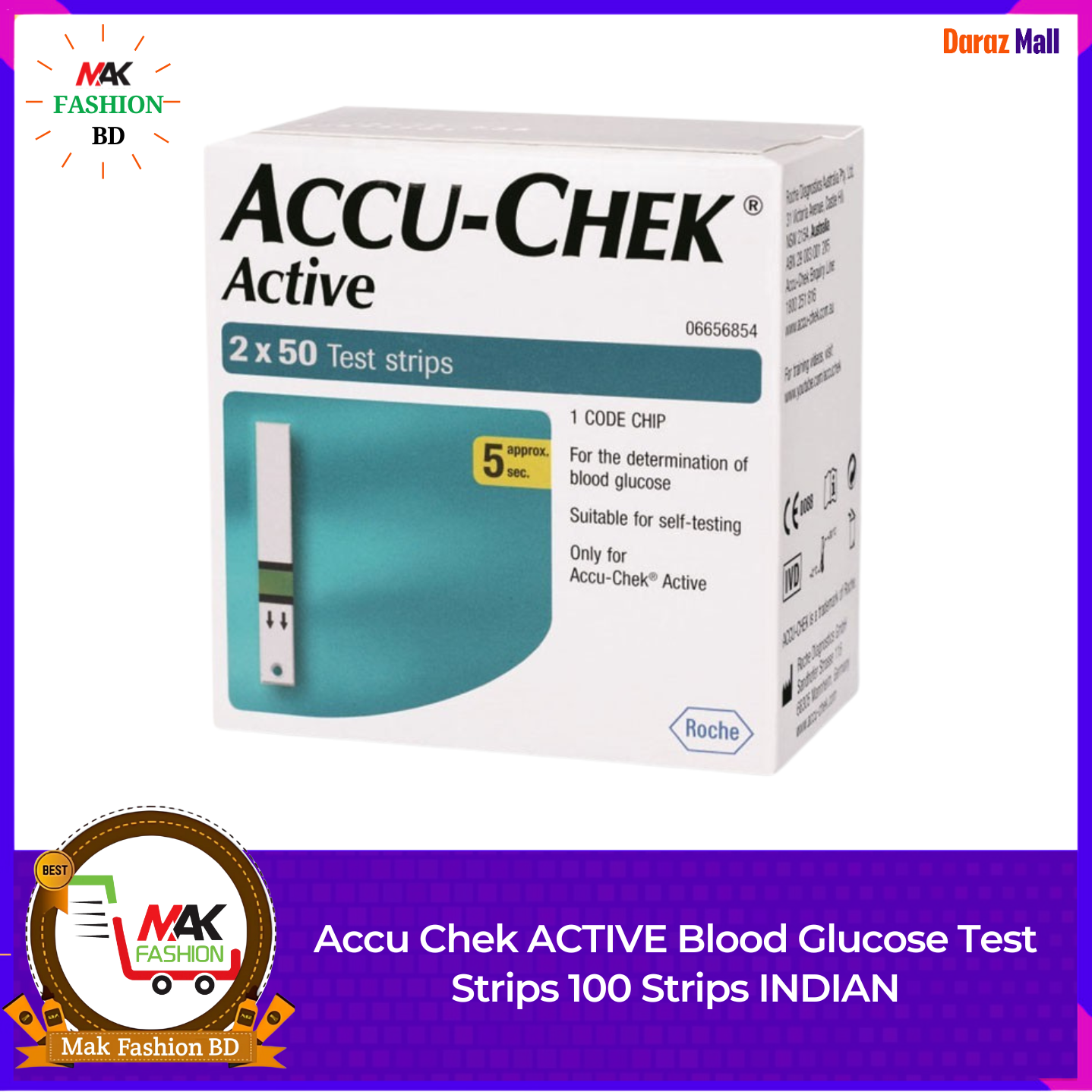 Accu Chek ACTIVE Blood Glucose Test Strips 100 Strips INDIAN 276634971
