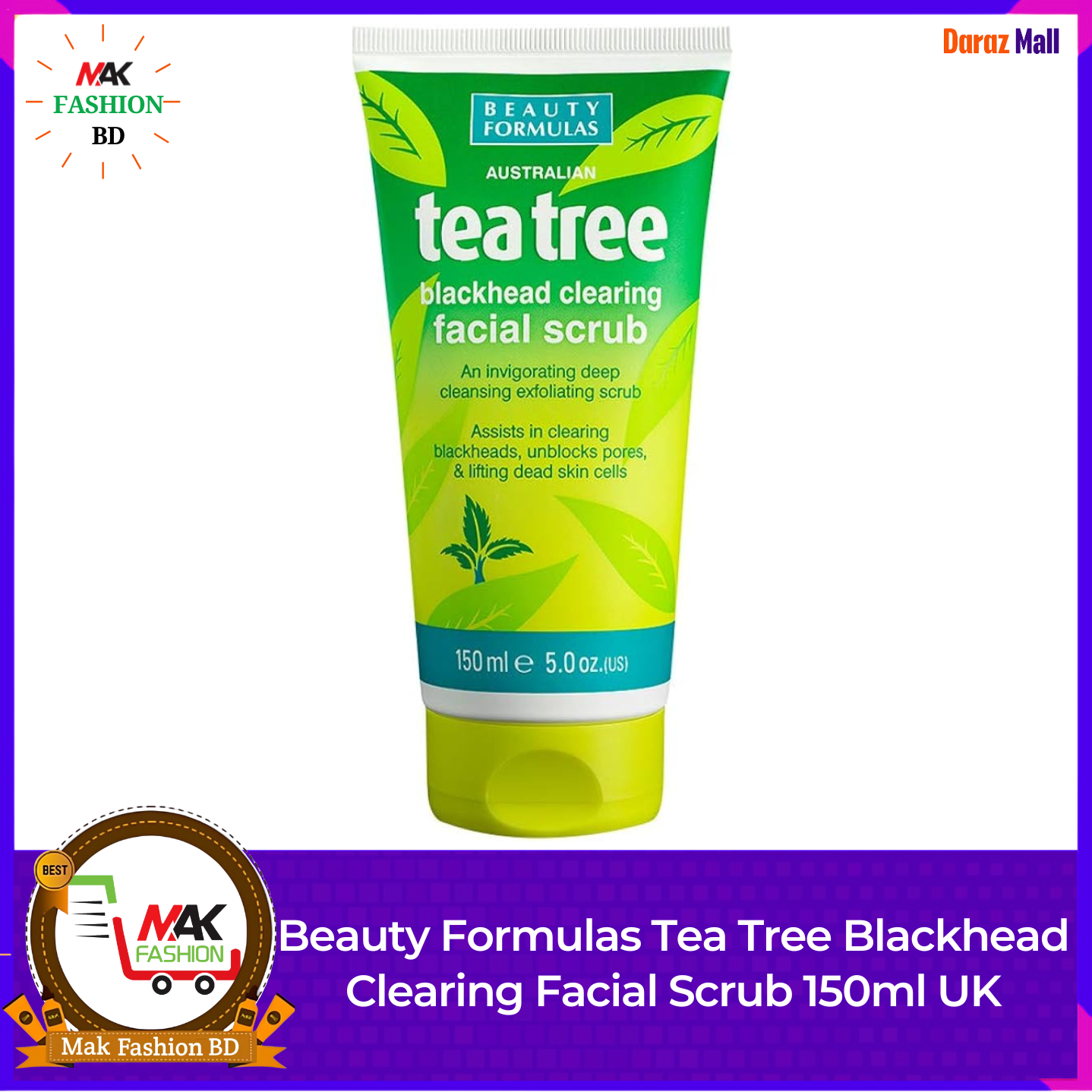 Beauty Formulas Tea Tree Blackhead Clearing Facial Scrub 150ml UK 526441073