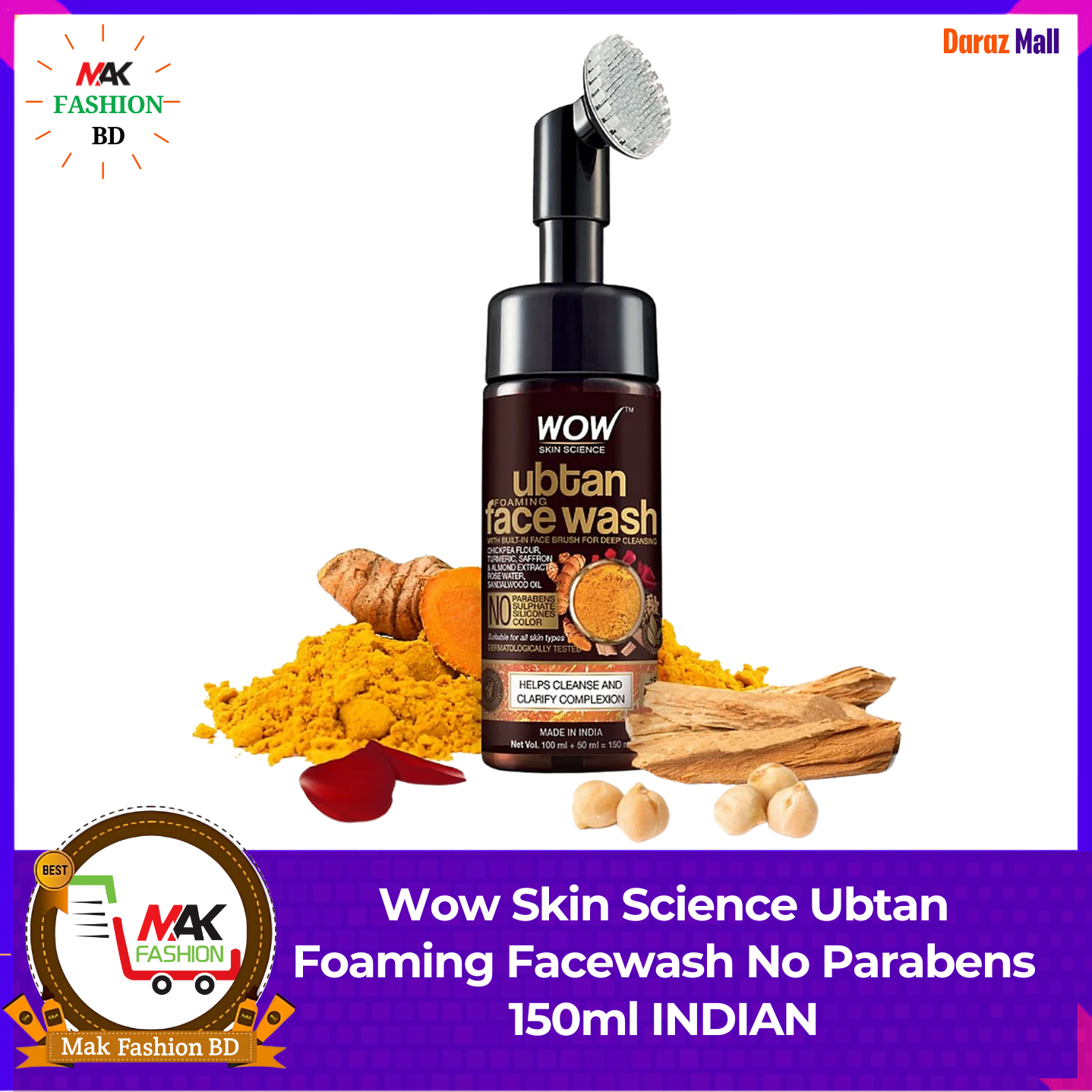 Wow Skin Science Ubtan Foaming Facewash No Parabens 150ml INDIAN  397188569