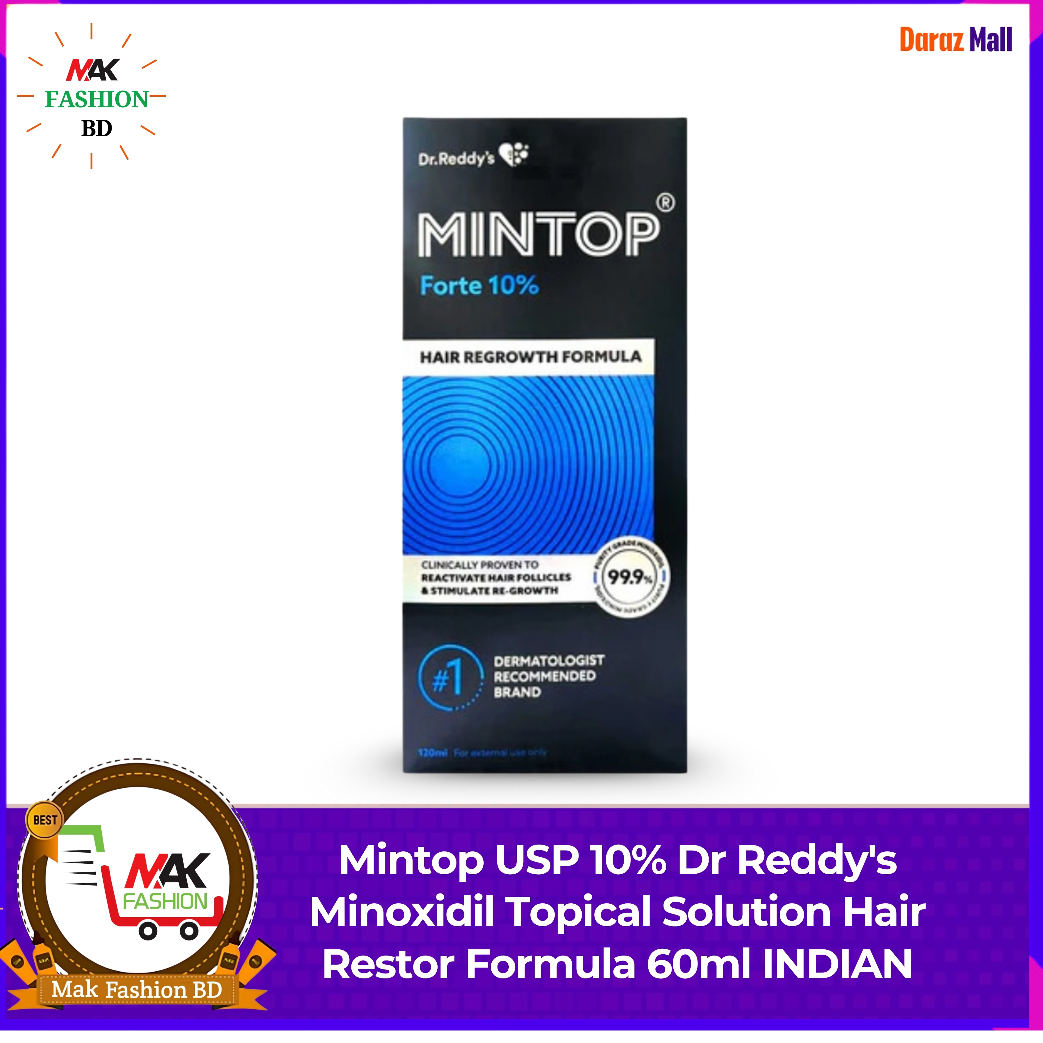 Mintop USP 10% Dr Reddy's Minoxidil Topical Solution Hair Restor Formula 60ml INDIAN 171068771