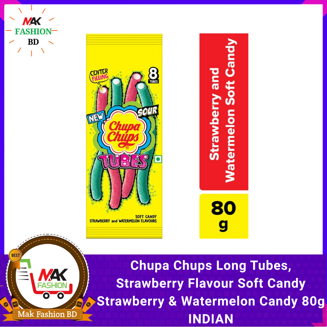 Chupa Chups Long Tubes, Strawberry Flavour Soft Candy Strawberry & Watermelon Candy 80g INDIAN  542637331