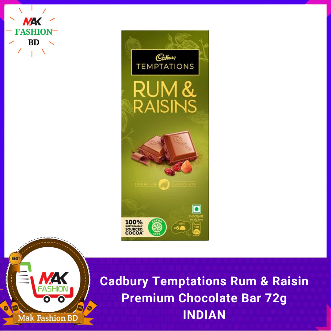 Cadbury Temptations Rum & Raisin Premium Chocolate Bar 72g INDIAN  344418378